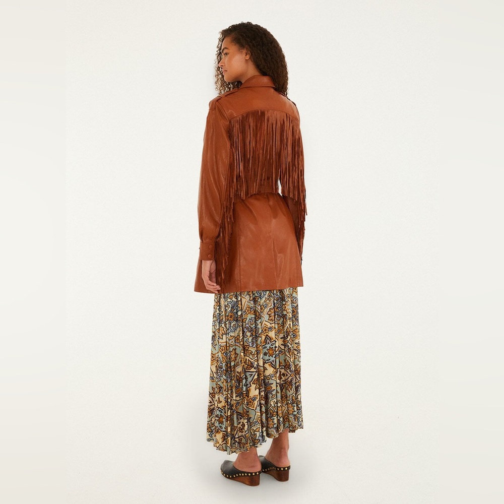 Farm Rio Brown Fringes Leather Coat - Picture 8 of 10